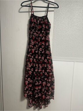 No Boundaries Black Floral Tiered Maxi Dress with Spaghetti Straps